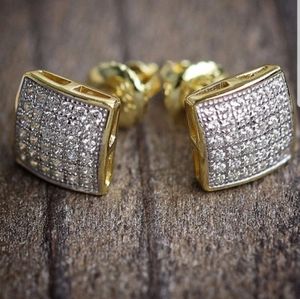 Hip Hop Dazzling Bling Stud Earrings For Men Women Luxury Golden Micro Pave